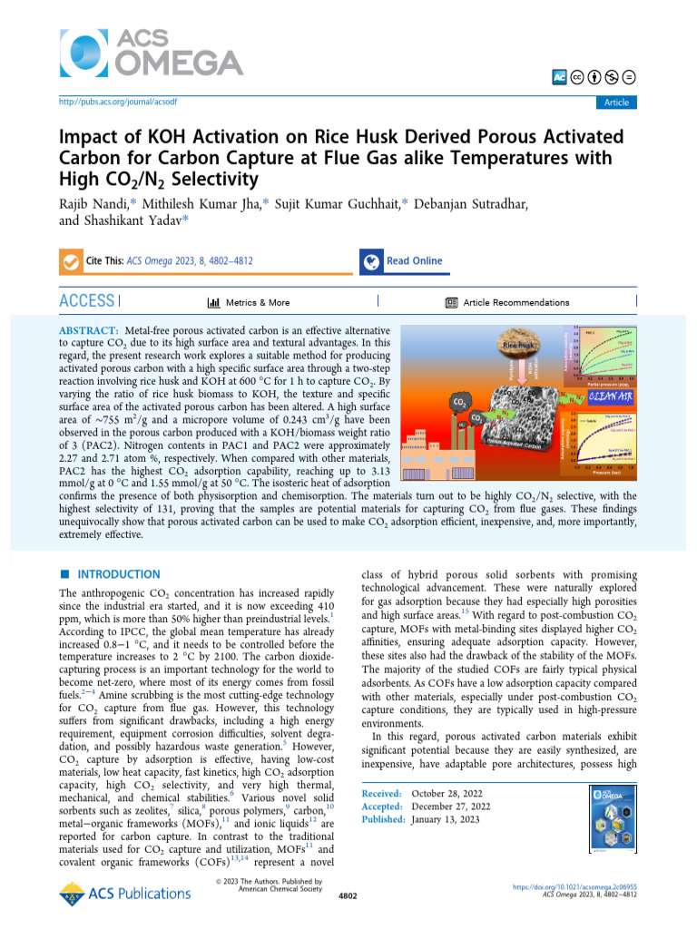 CO2 Capture Using Rice Husk Carbon | PDF | Adsorption | Physical Sciences