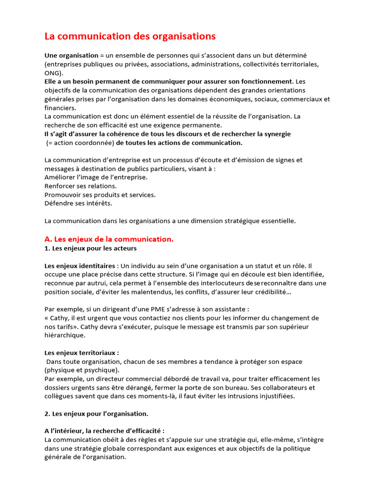 Communication des organisations : enjeux clés | PDF | la communication ...