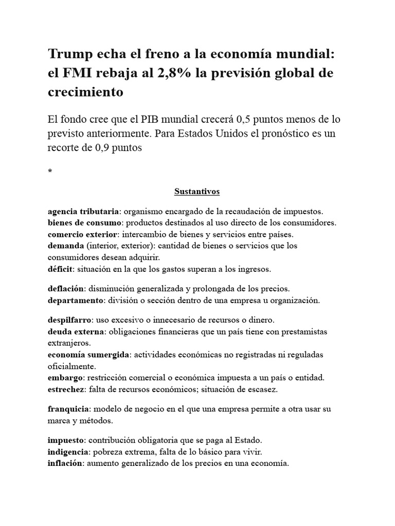 Vocabulario de La Economía y Actividades | PDF | Deuda | Precios