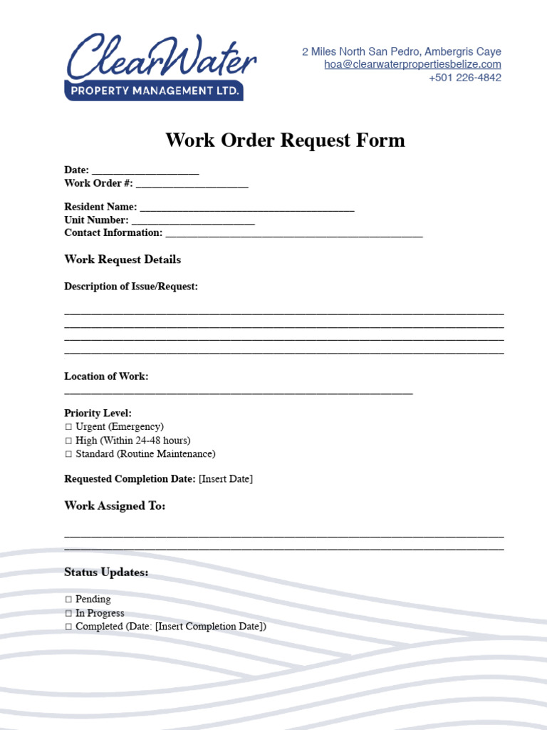Work Order Request Form for Residents | PDF