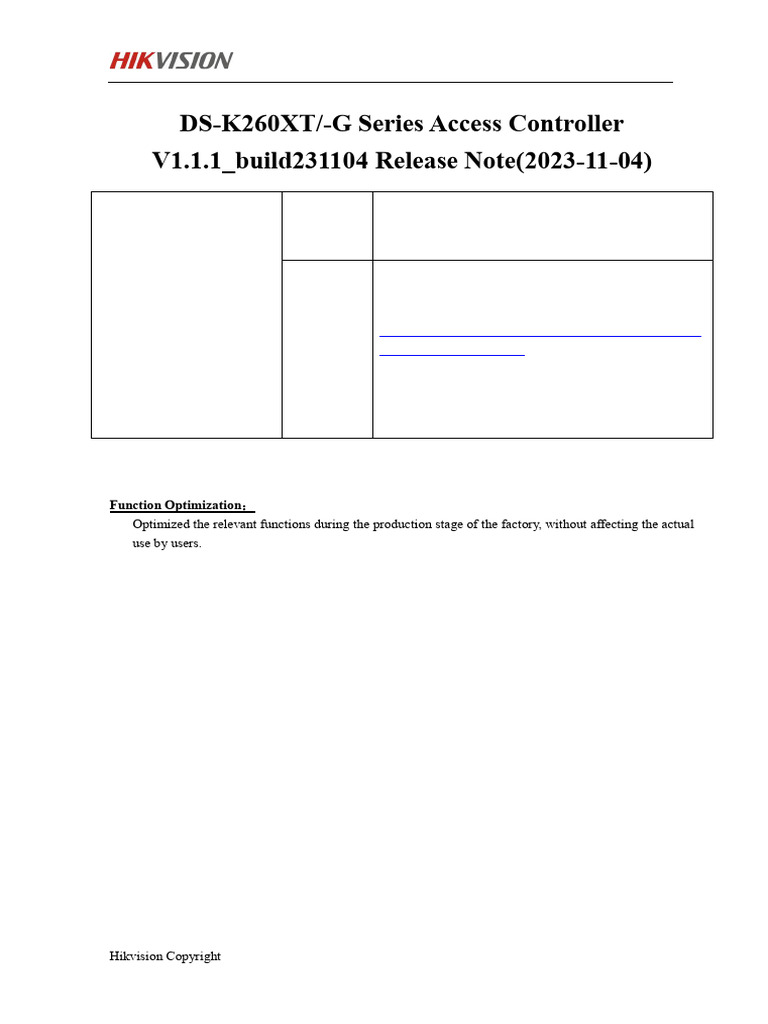 DS-K260XT Series Firmware Release Notes | PDF | Software Bug | Computing