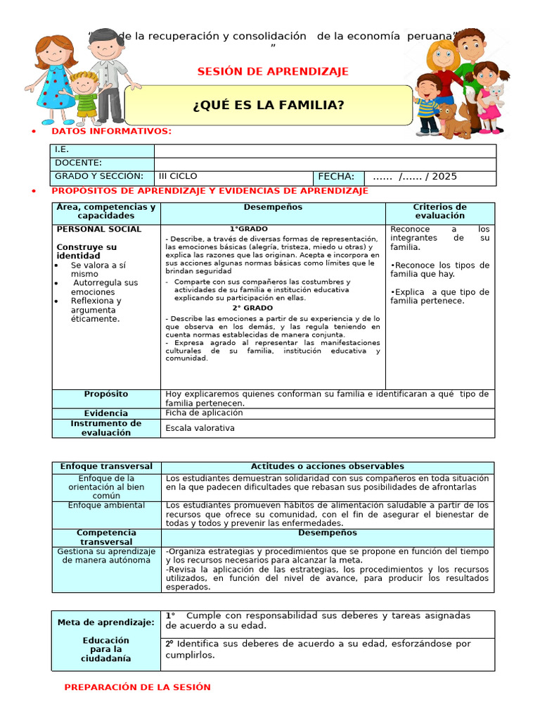 U2 S3 Sesion D1 PS Qué Es La Familia | PDF | Las emociones | Evaluación