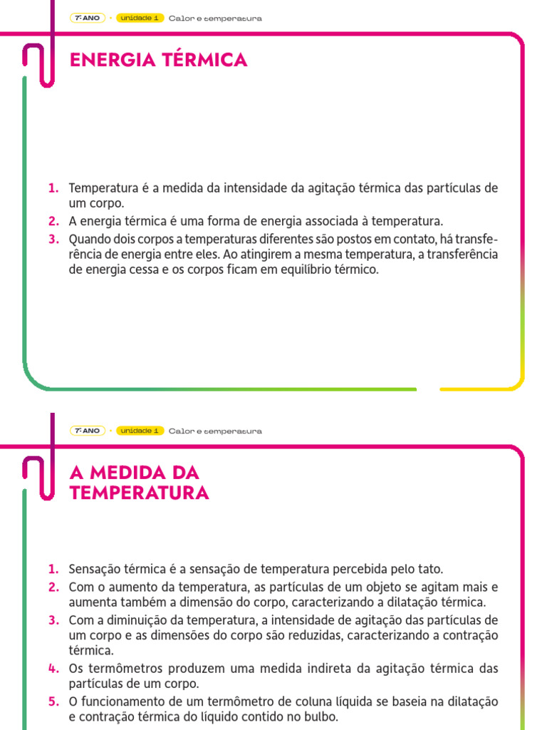 7 ano - Resumo Livro 1 | PDF | Calor | Temperatura