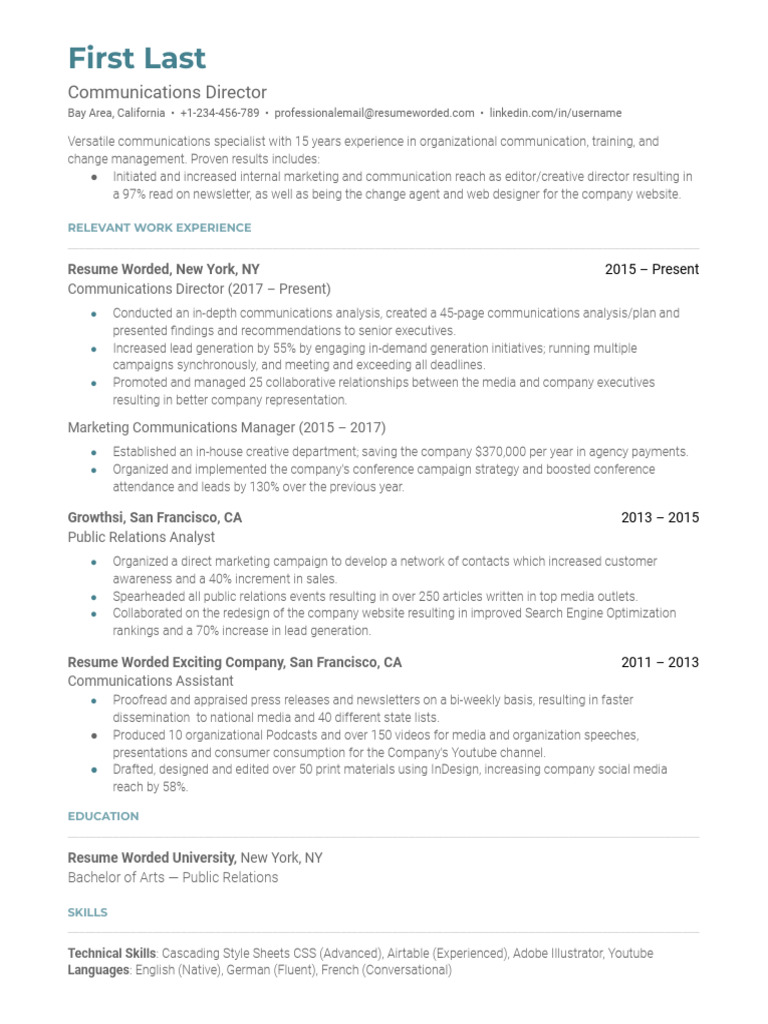 Communications Director Resume Summary | PDF | Communication | Public ...