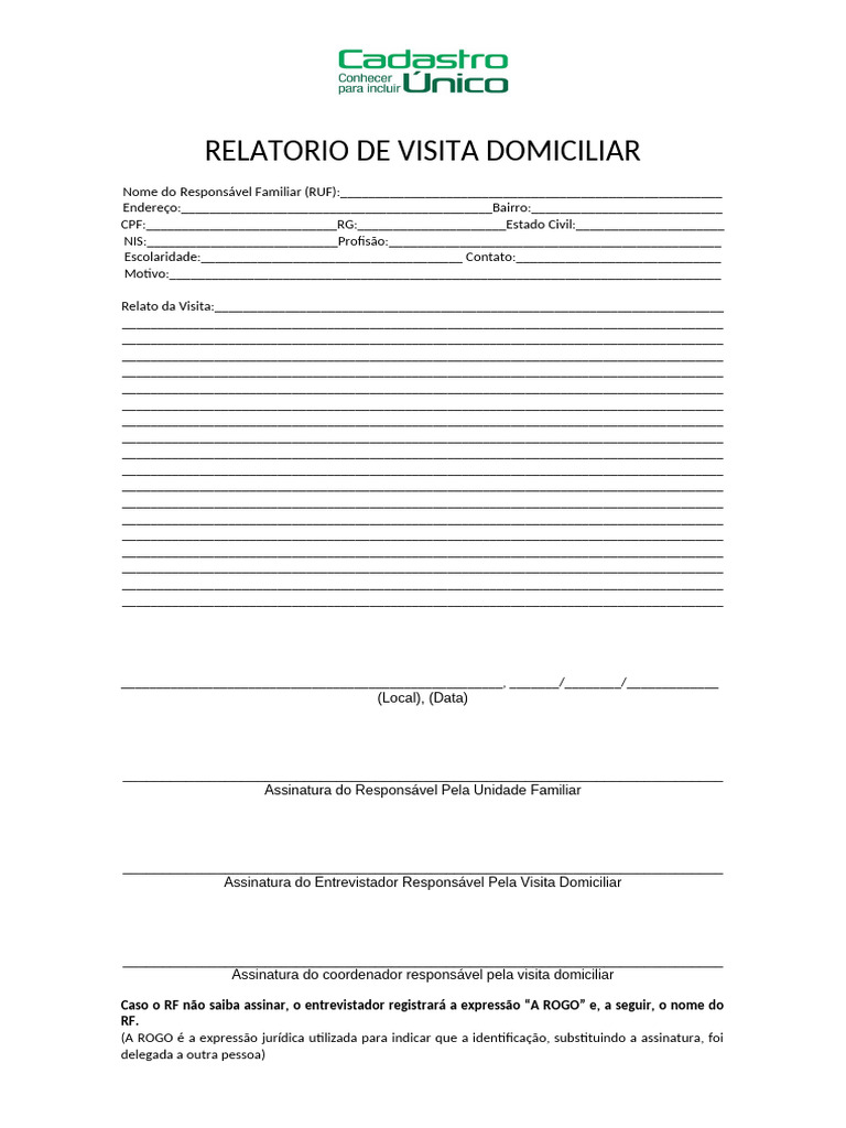 Relatório de Visita Domiciliar Completo | PDF