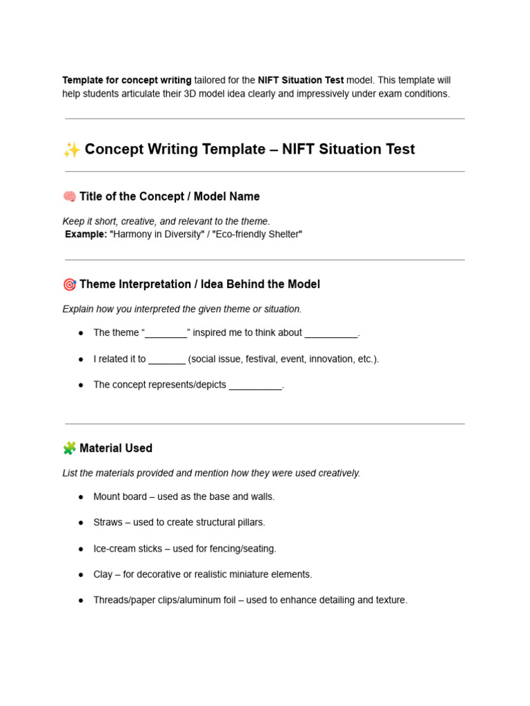 Template For Concept Writing Tailored For The NIFT Situation Test Model ...