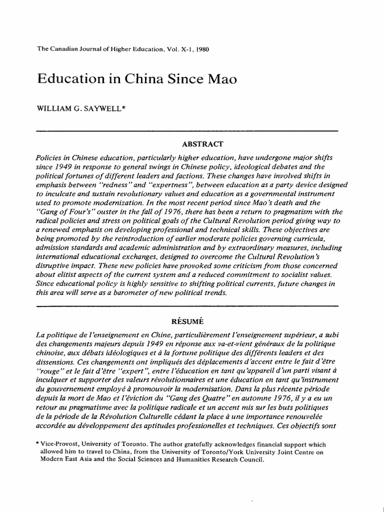 Evolution of Chinese Higher Education | PDF | Mao Zedong | Cultural ...