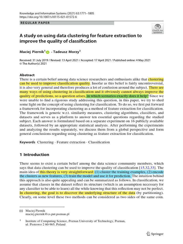A Study On Using Data Clustering For Feature Extraction To Improve The ...