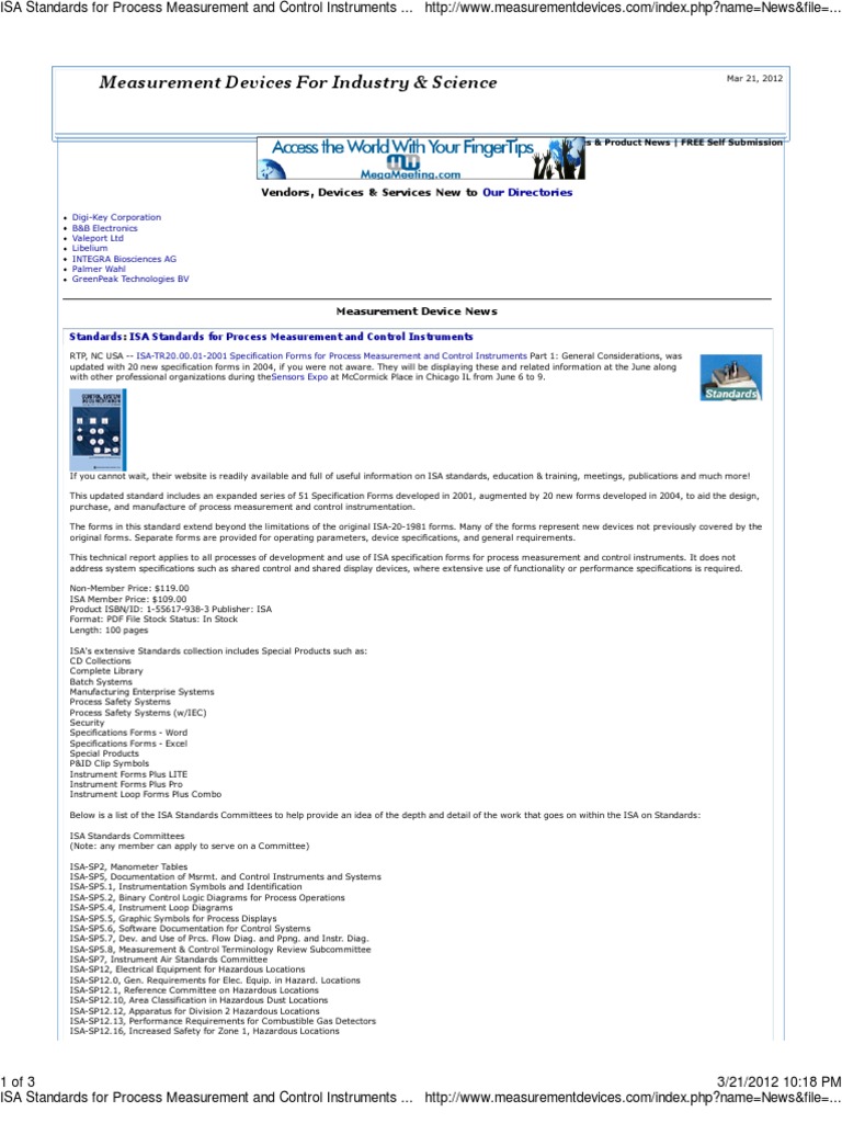 ISA Standards Instrumentation Valve