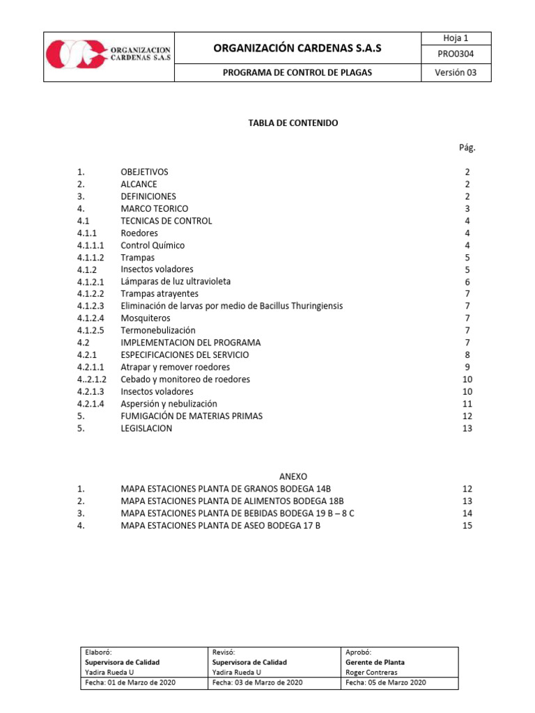 PRO0304 Programa de Control de Plagas y Roedores | PDF | Insectos ...