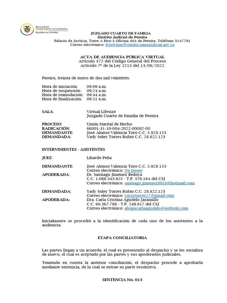 Acta de Audiencia Virtual en Pereira | PDF | Justicia | Crimen y violencia