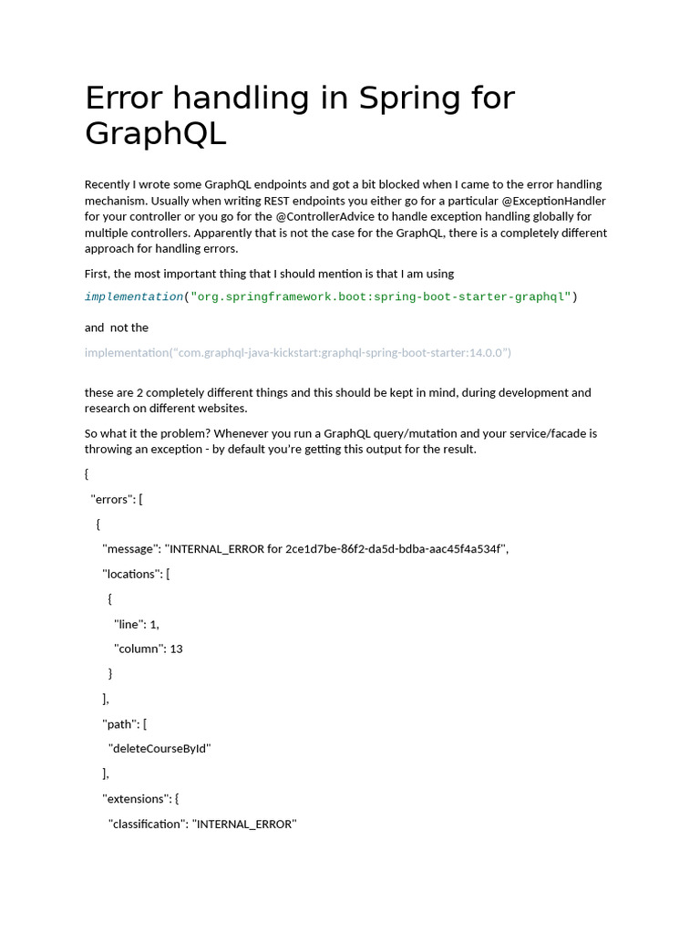 Error Handling in Spring For GraphQL | PDF | Software Development ...