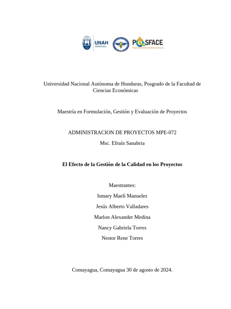 Tema 4 El Efecto de La Gestión de La Calidad en Los Proyectos | PDF ...