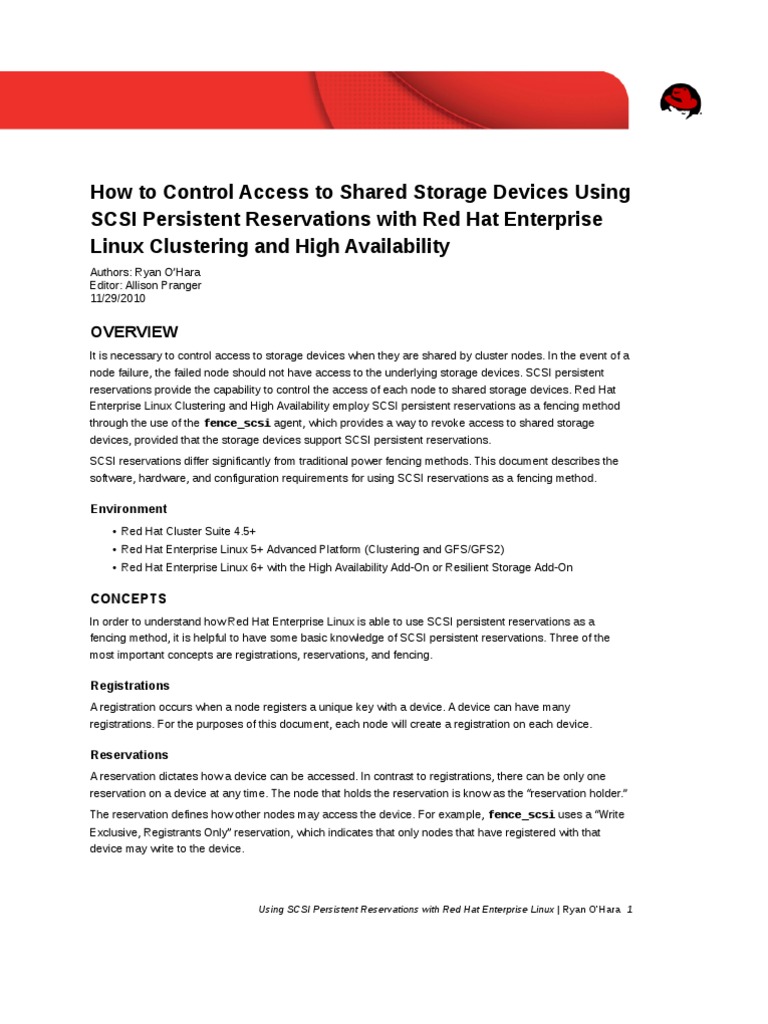Rhel Cluster Scsi Persistent Reservations PDF Computer Cluster