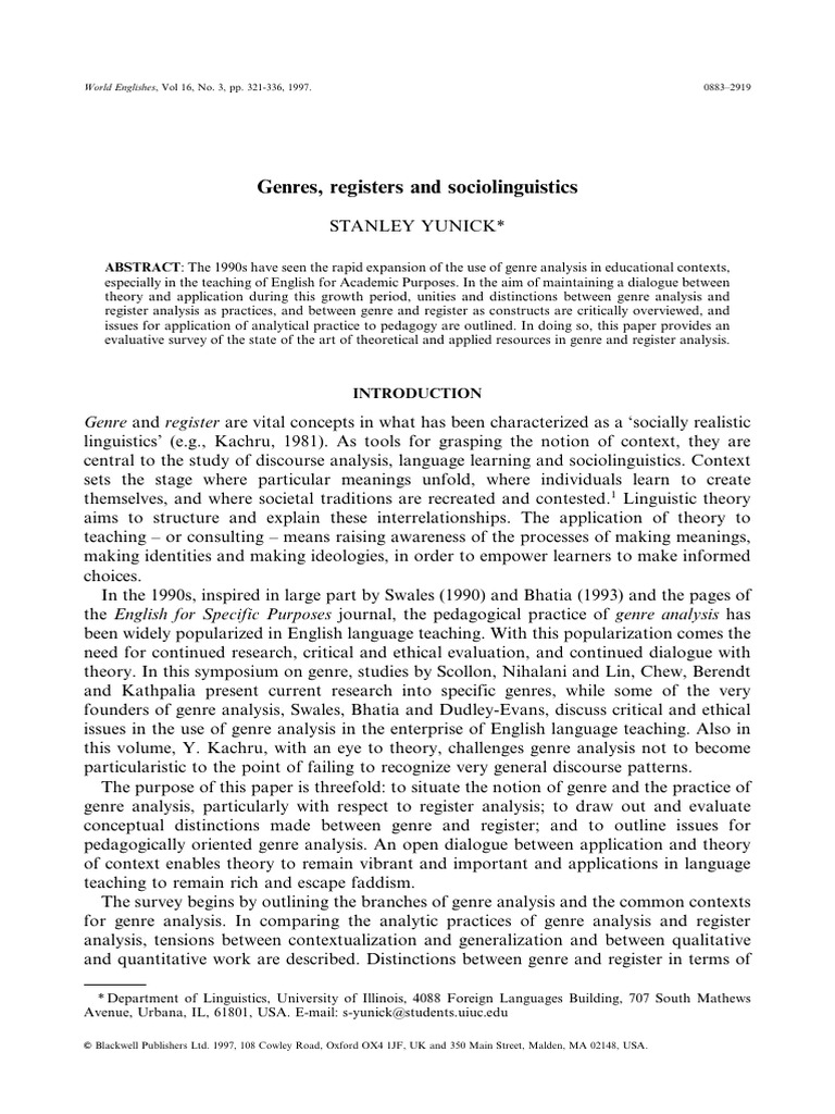 Genre and Register Analysis in Education | PDF | Linguistics | Discourse