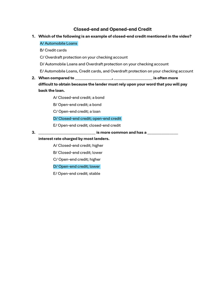 Understanding Closed-End vs Open-End Credit | PDF | Credit | Finance ...