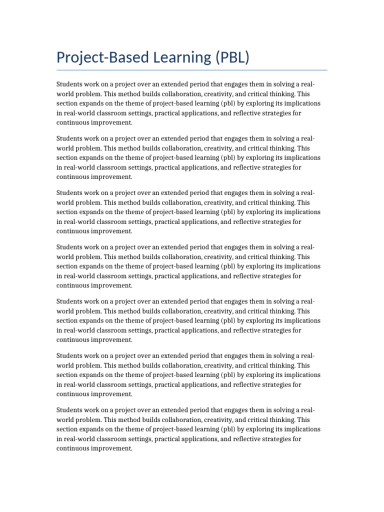 Project-Based Learning in Classrooms | PDF | Project Based Learning ...