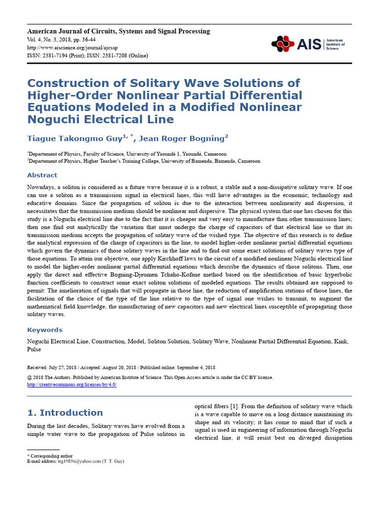 Solitary Wave Solutions in Noguchi Lines | PDF | Soliton | Waves