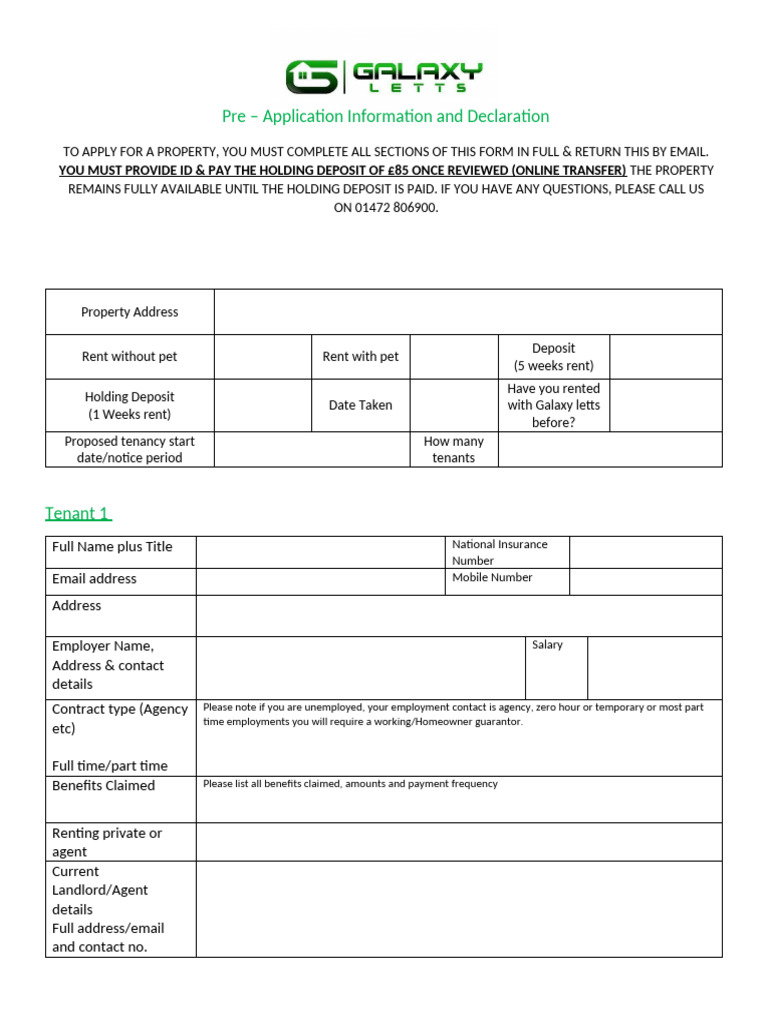 Tenant Application Form for Rental Properties | PDF | Leasehold Estate ...
