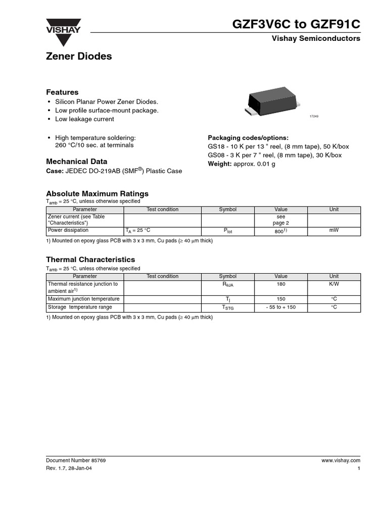 Vishay Zener Diode Marking Codes | PDF | Diode | Printed Circuit Board