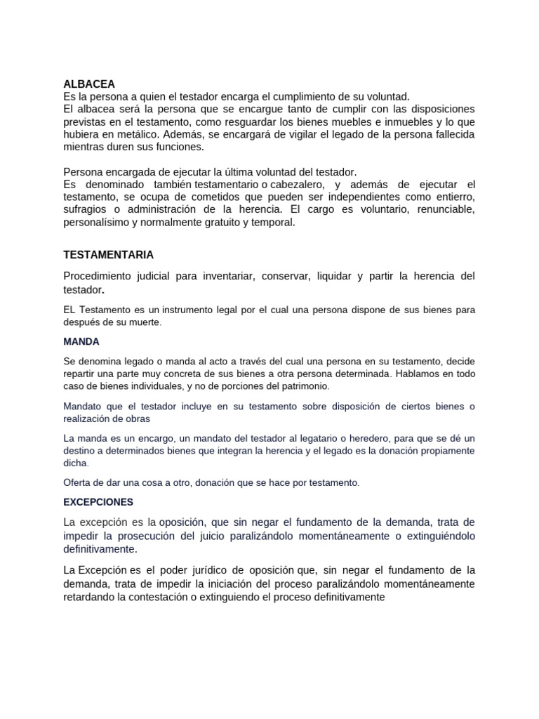 Albacea y Testamento: Funciones y Proceso | PDF