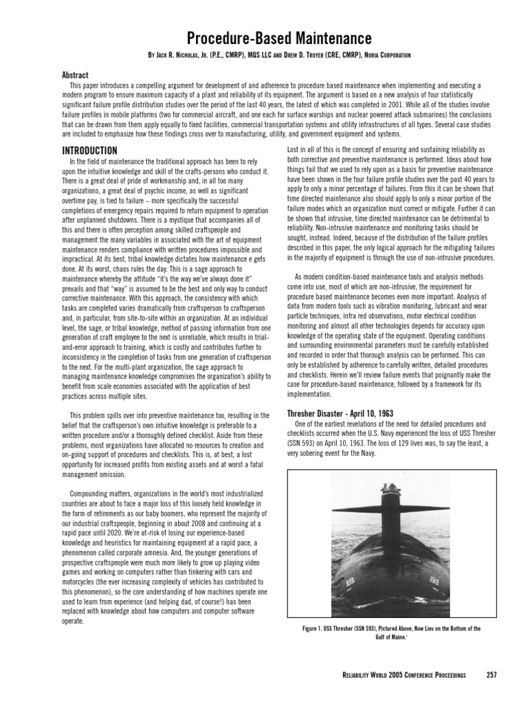 Procedure Based Maint | PDF | Reliability Engineering | Submarines