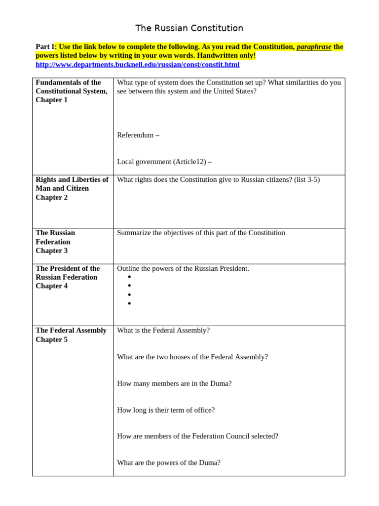 Overview of Russia's Government Structure | PDF | Constitution ...