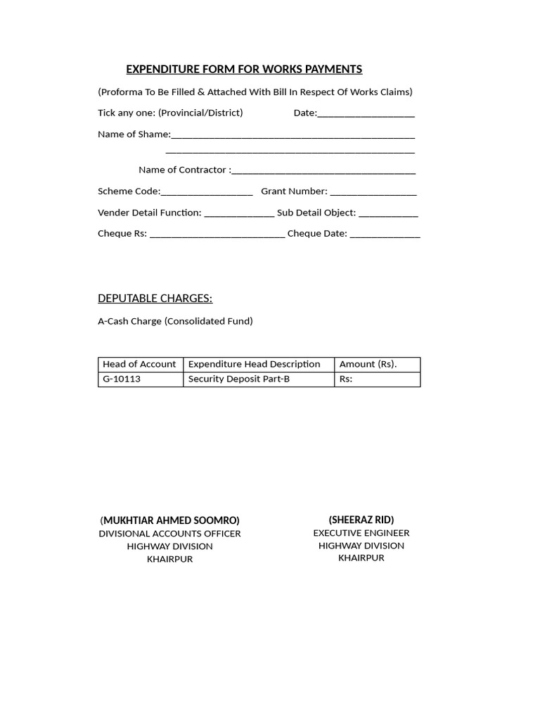 Works Payments Expenditure Form | PDF