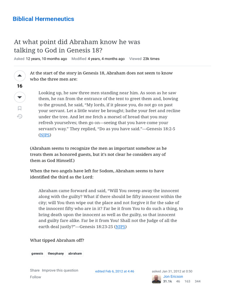 Theophany - at What Point Did Abraham Know He Was Talking To God | PDF ...