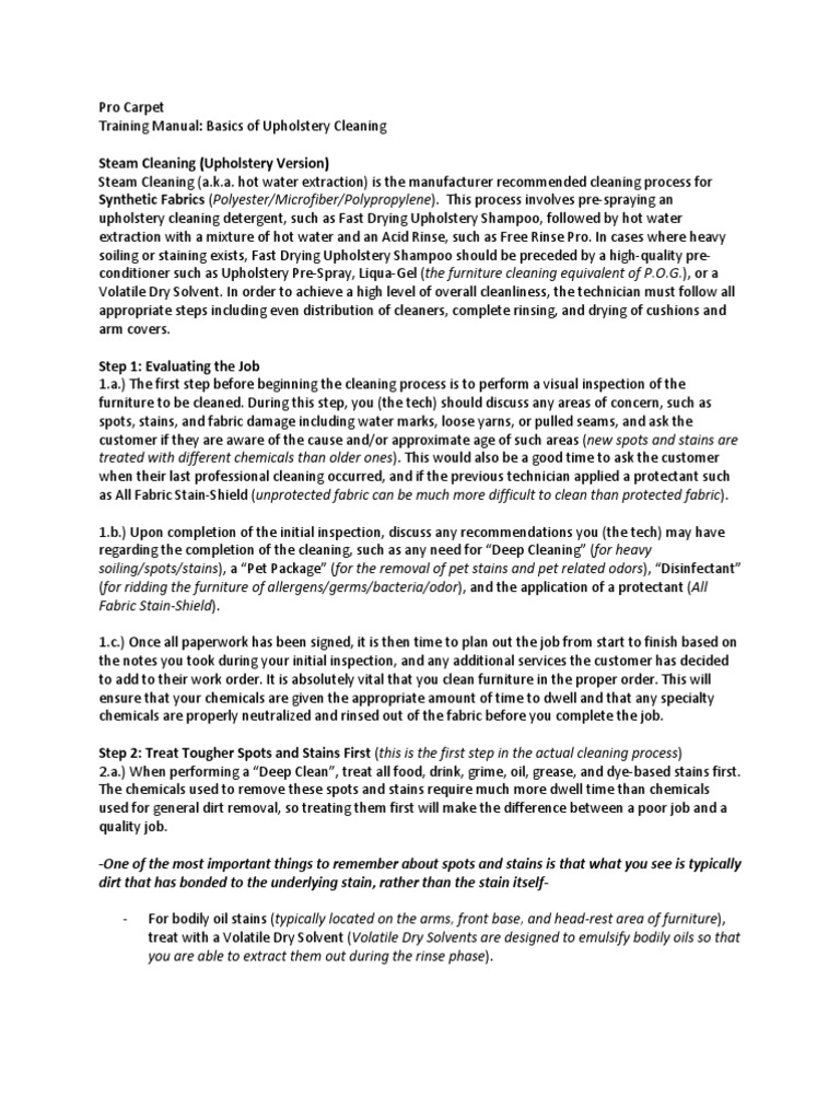 Upholstery Cleaning Manual PDF Housekeeping Upholstery