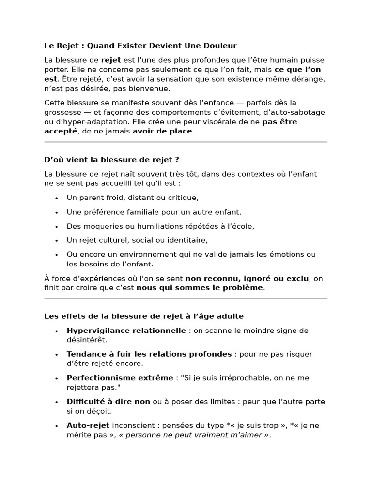 Guérir la Blessure de Rejet | PDF | Douleur | Peur