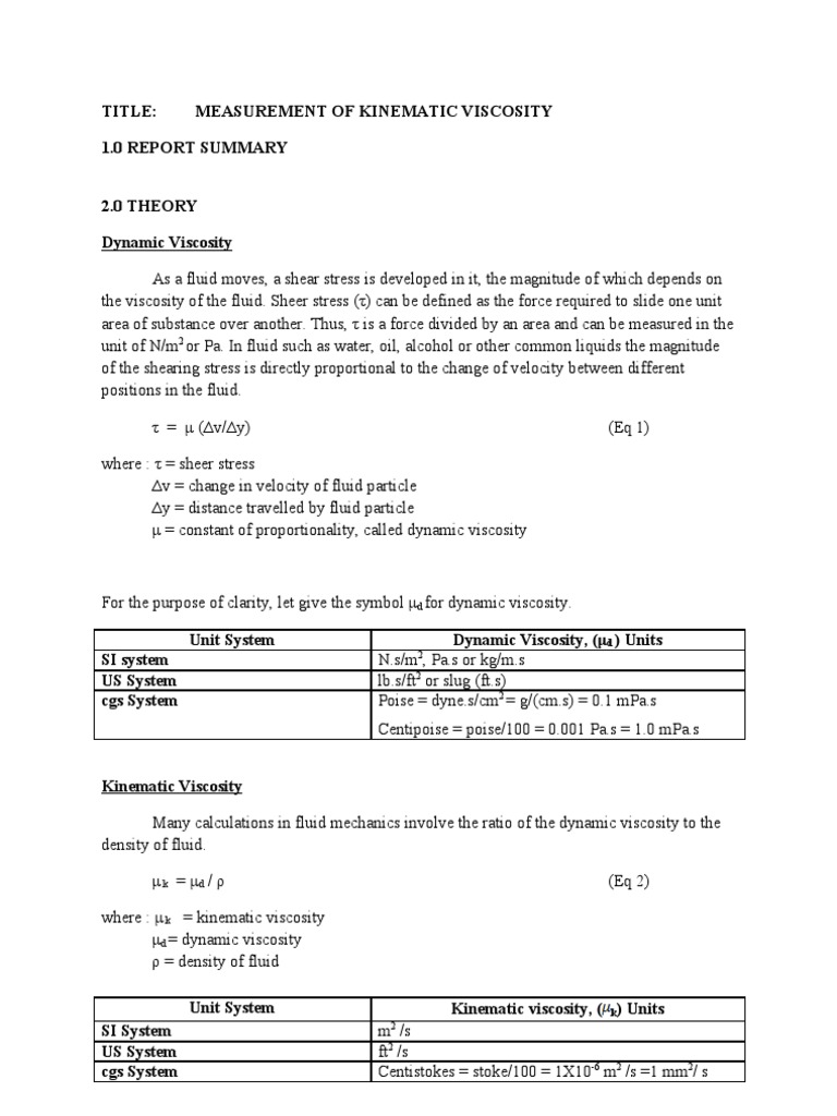 Kinematic and Dynamic Viscosity of Kerosene | PDF | Viscosity | Gases