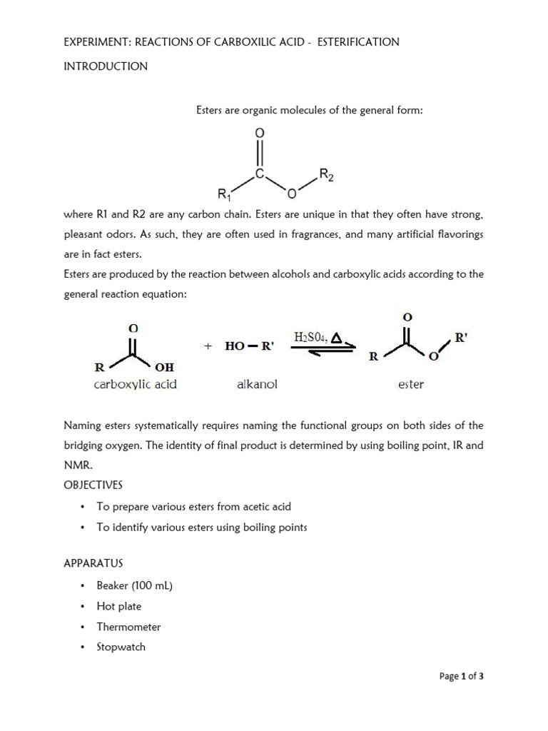 Esterification Experiment with Carboxylic Acids | PDF | Ester ...