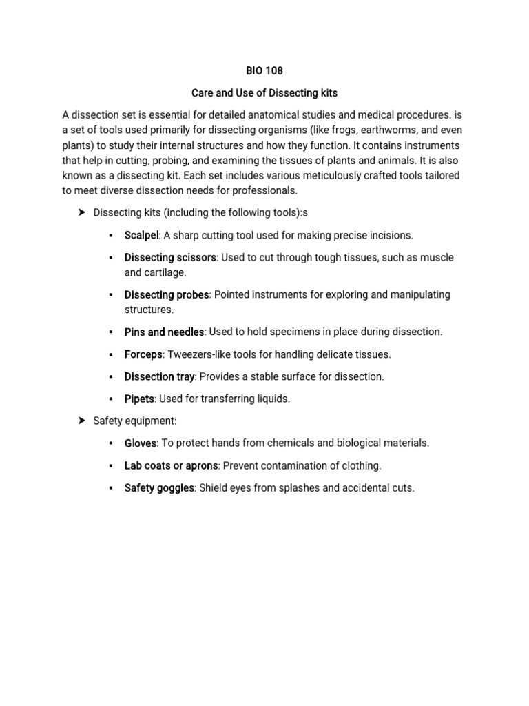 Dissection Kit Care and Usage Guide | PDF | Rust | Materials