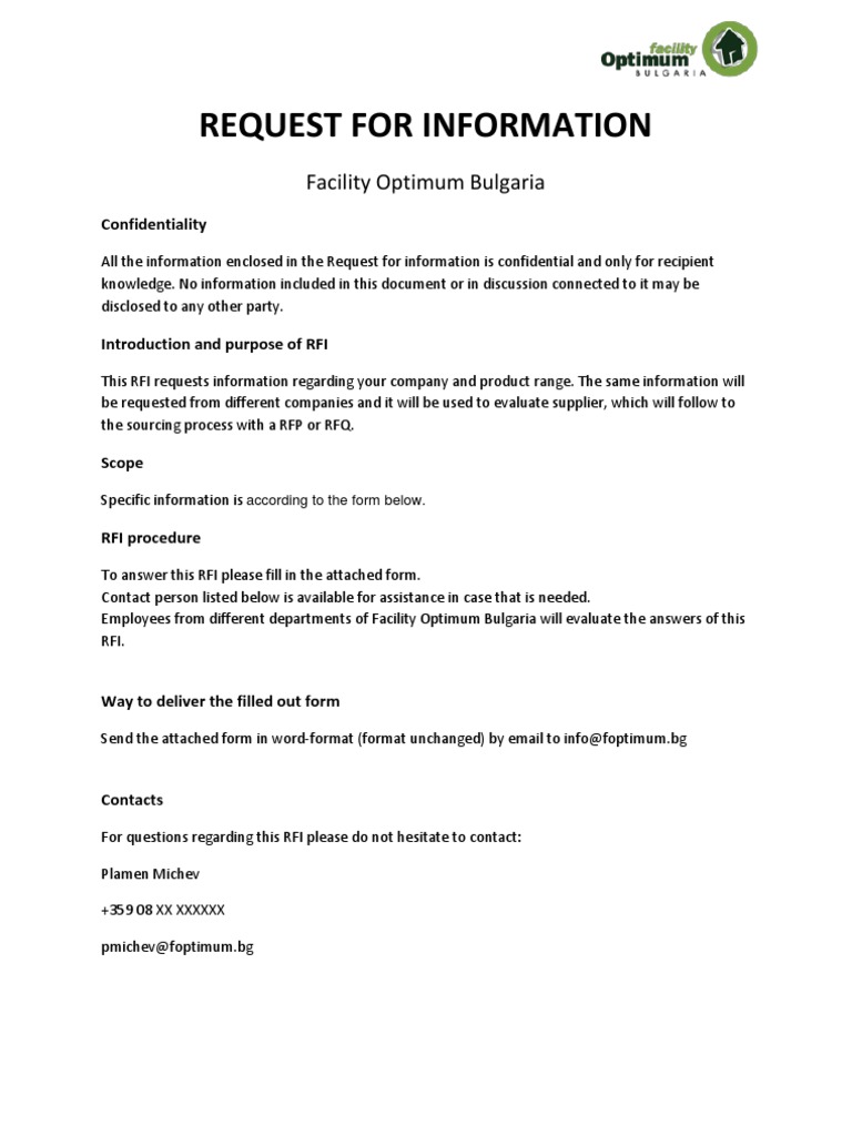 Facility Optimum Bulgaria RFI Guide | PDF | Request For Information ...
