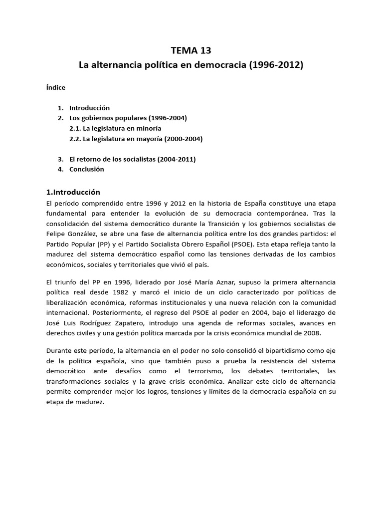 Alternancia Política en España (1996-2012) | PDF | España | Democracia