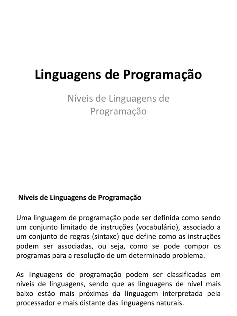 Níveis de Linguagens de Programação | PDF | Linguagem Assembly ...