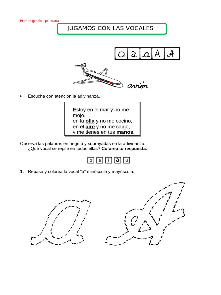 Actividades de Vocales para Primer Grado | PDF | Tipografía | Ortografía