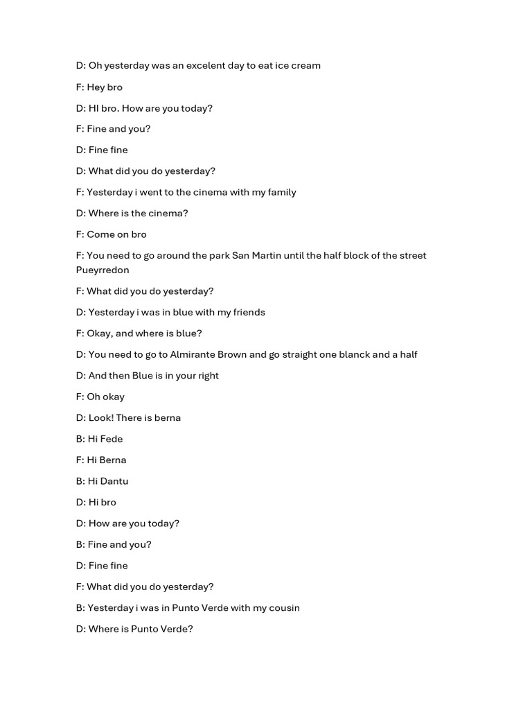 Casual Chat About Yesterday's Activities | PDF