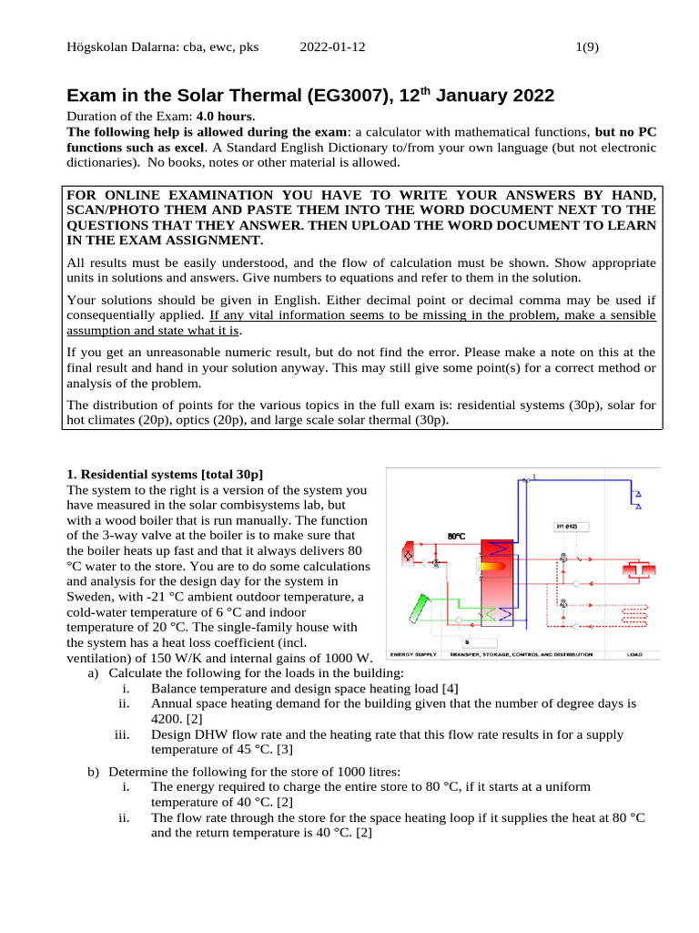 EG3007 Exam 12th Jan 2022 v220112 | PDF | Solar Energy | Boiler