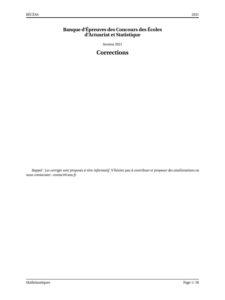Corrections Mathématiques BÉCÉAS 2021 | PDF | Limite (mathématiques ...