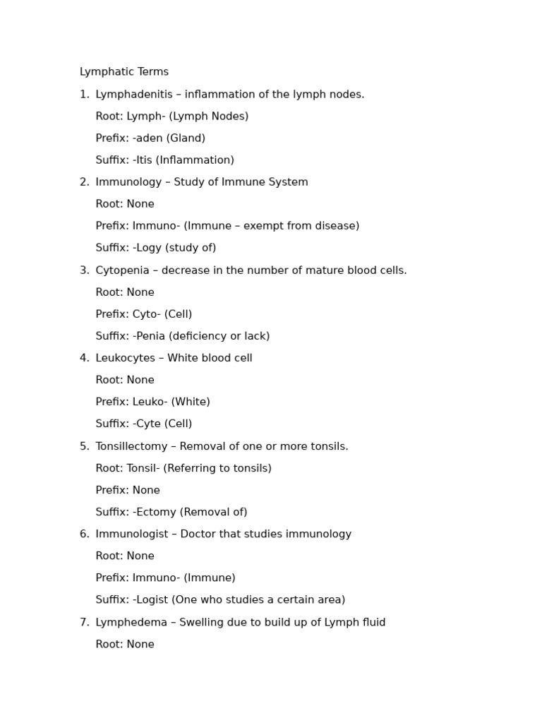 Lymphatic Terms | PDF