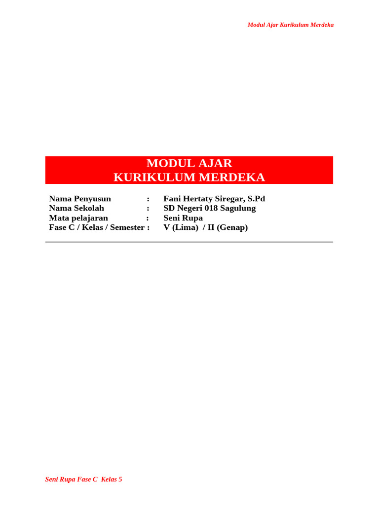 Modul Ajar Seni Rupa Kelas 5 Merdeka | PDF