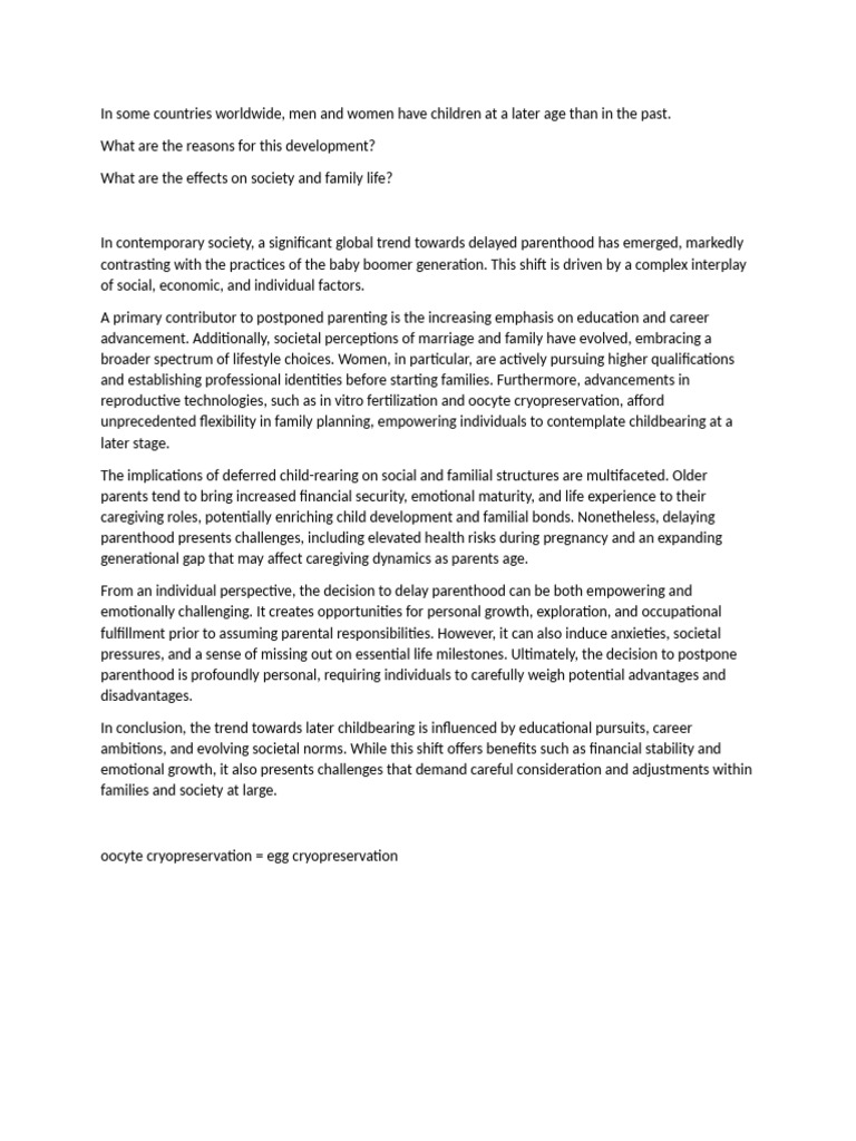 Delayed Parenthood: Causes and Effects | PDF