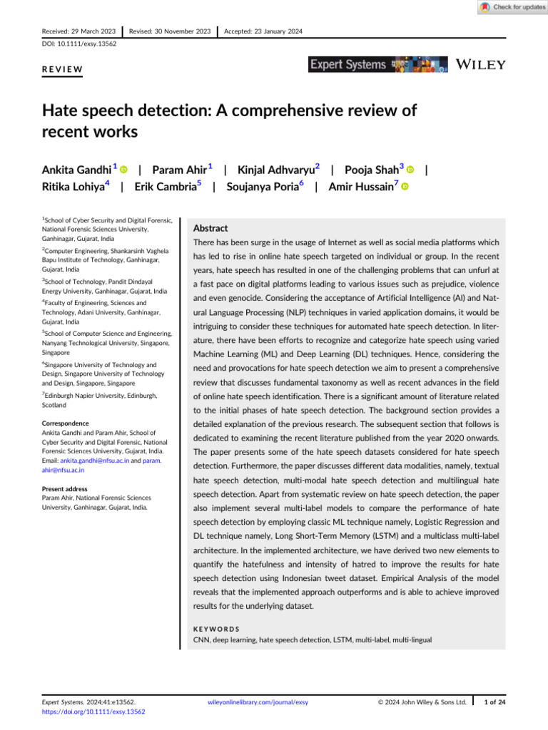 Comprehensive Review of Hate Speech Detection | PDF | Machine Learning ...