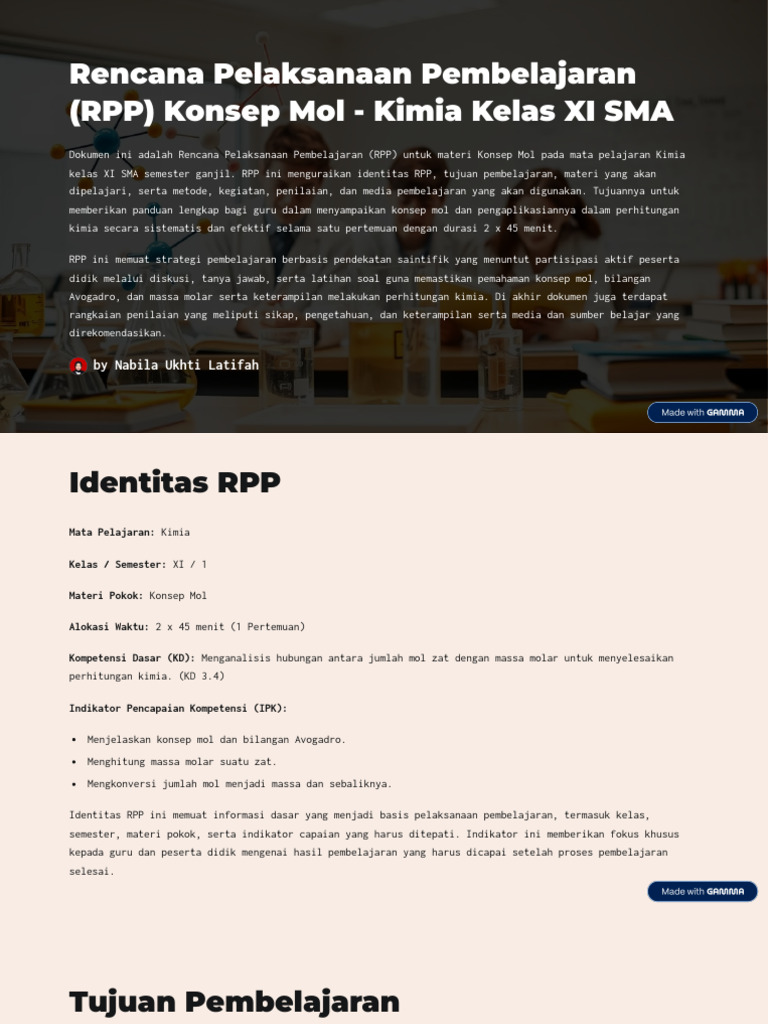 RPP Konsep Mol Kimia Kelas XI | PDF