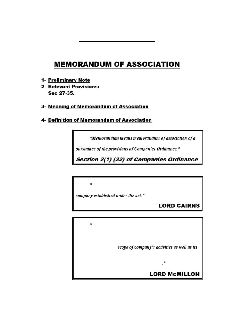 Memorandum of Association | PDF | Companies | Civil Law (Legal System)