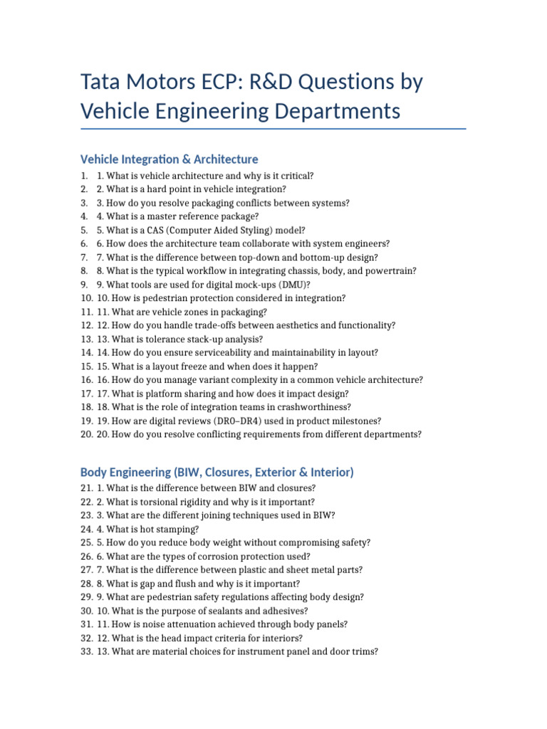 Tata Motors R&D: Vehicle Engineering FAQs | PDF | Electric Vehicle ...