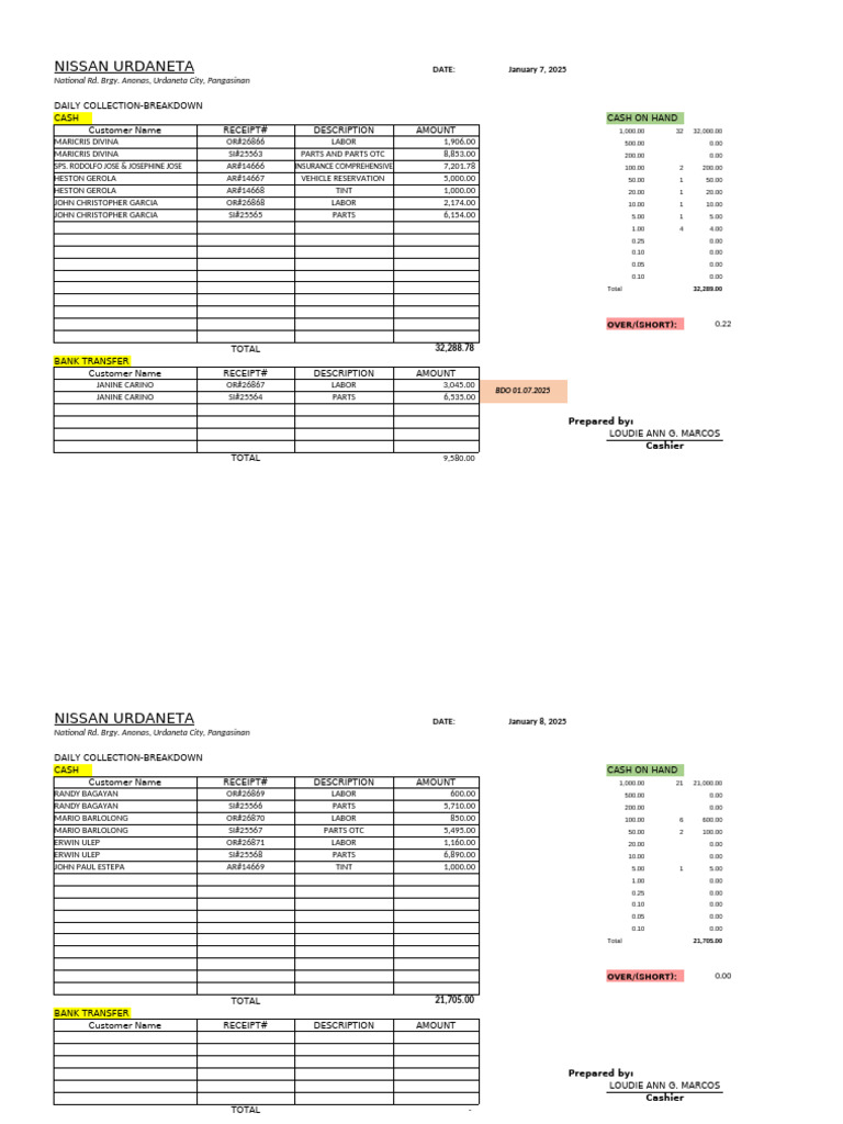 Daily Collection Breakdown | PDF
