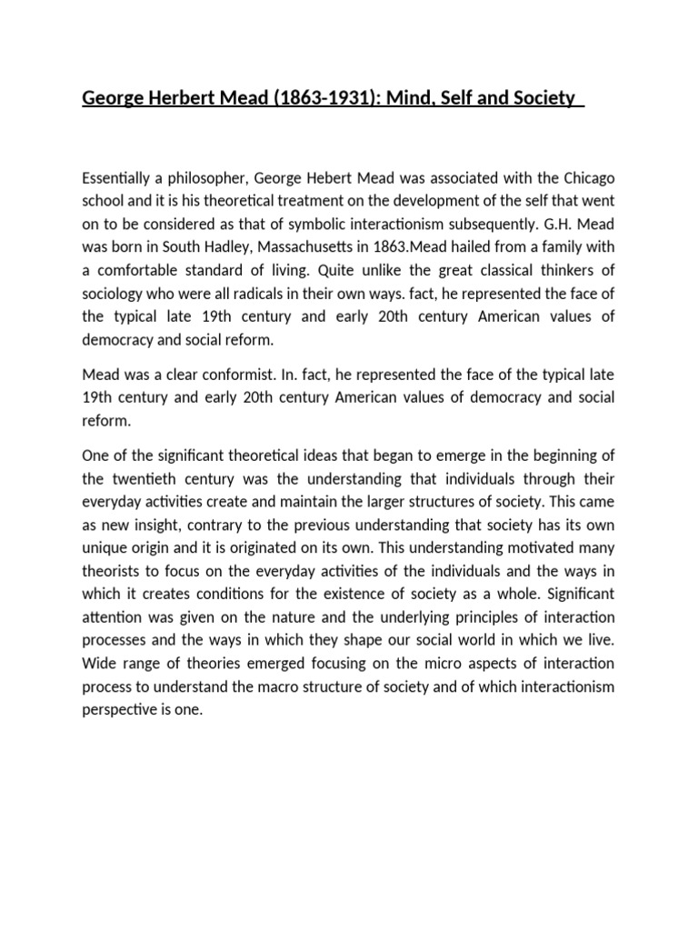 George Herbert Mead - PROJECT | PDF | Self | Thought
